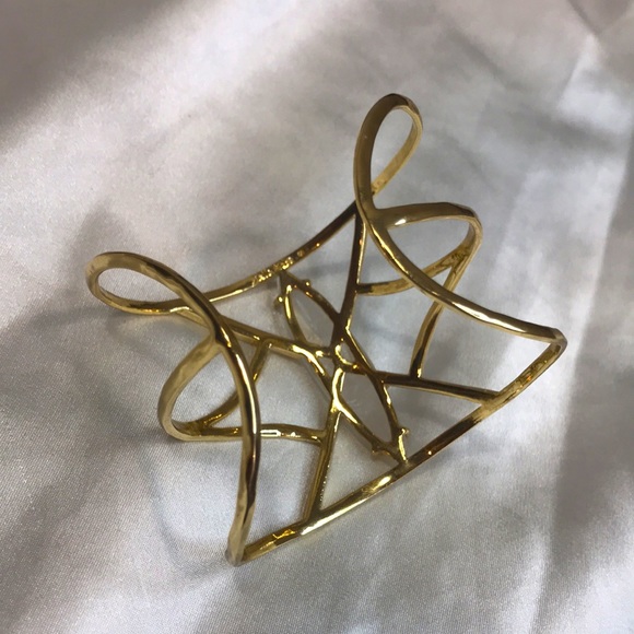 ⭐️ Semi Precious Gold & Clear Quartz Crystal Cuff Bracelet Bangle - Picture 4 of 8